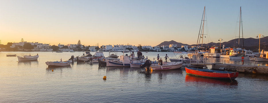 Sunset, Pollonia harbour, Milos, Greece
