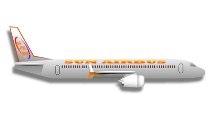 
plane on white background side view in horizontal position