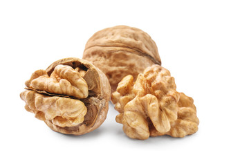 Tasty walnuts on white background