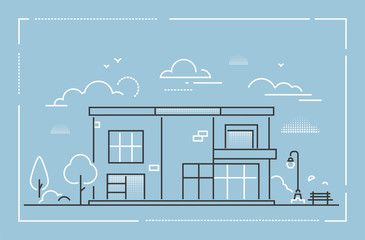 Nice cottage - modern thin line design style vector illustration