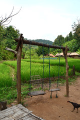 Maisons locales au village de Long Neck, Thaïlande du Nord