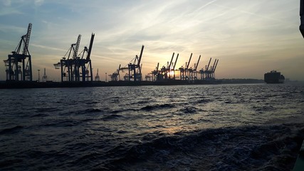 Harbour Hamburg, with dockside cranes