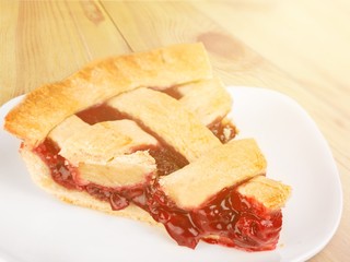 Delicious baked cherry pie isolated on white