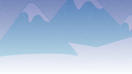 Winter sale animation, Hand with red sleeves holding tablet with WINTER SALE text on red background, Blue mountains with snow background