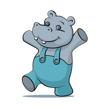 Little hippopotamus fun dancing and smiling. Cartoon character. Funny Hippopotamus