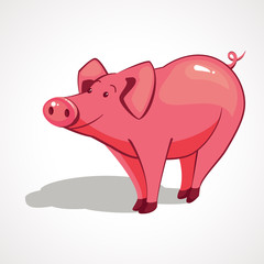 Cartoon pink pig with a smile. Vector illustration