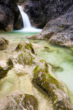 Almbach gorge with waterfall, Marktschellenberg, Berchtesgadener Land, Bavaria, Germany, Europe