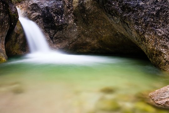 Almbach gorge with waterfall, Marktschellenberg, Berchtesgadener Land, Bavaria, Germany, Europe