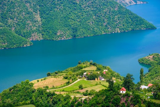 Fierza Reservoir, Liqeni i Fierzes, Drin River, Porav Village, Qark Shkodra, Albania, Europe