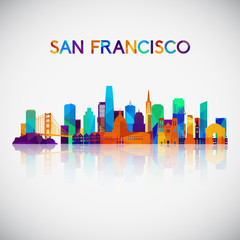 Obraz premium Sylwetka panoramę San Francisco w kolorowym stylu geometrycznym. Symbol Twojego projektu. Ilustracji wektorowych.