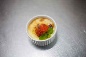 top view on ice-cream pan with creme brulee - 231010333