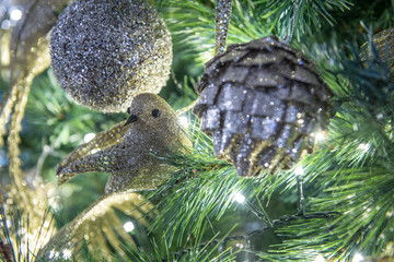 Decorated Christmas tree, close up