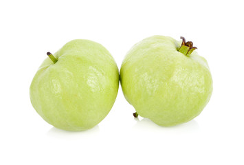 whole fresh guava with stem on white background