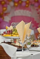 delicious dishes on the table in the restaurant. serving table.