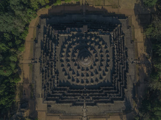 Top-down drone shot of the Borobudur Temple in Java, Indonesia