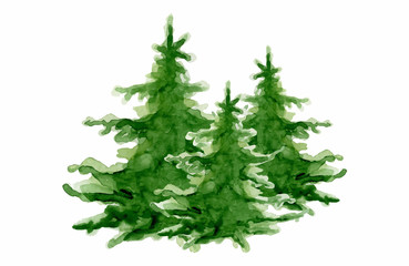 Merry Christmas watercolor tree Happy New Year card, posters Vector illustration