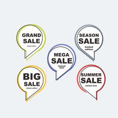 Flat linear promotion ribbon banner, discount, sale, scroll, price tag, sticker, badge, poster.