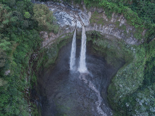 Drone shot of Coban Sriti waterfall in East Java, Indonesia