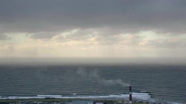 High waves in ocean. Giant Blue Ocean Waves in Sakhalin Aerial view.