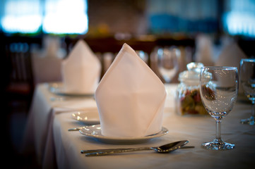 Empty wine glass on the banquet table