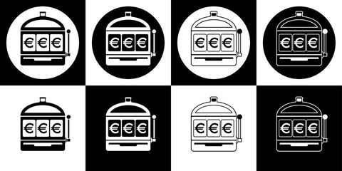Black and white euro slot machine icon set