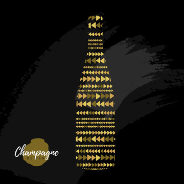 Holiday greeting postcard with champagne bottle in modern simple style