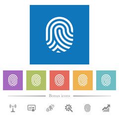 Fingerprint flat white icons in square backgrounds