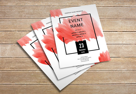 Event Flyer Layout with Watercolor Accents