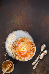 Apple pie oatmeal breakfast bowl.  Clean eating cinnamon apple pie with oatmeal crust