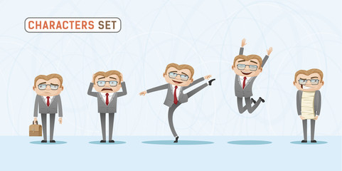 Set of casual emotions and expressions of businessman in office. Casual office look character.