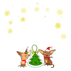 Christmas card, in vector, in color, funny new year dogs