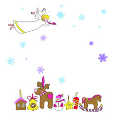 Fototapeta premium Set of New Year and Christmas drawings in vector, decoration, Christmas decorations, angels, sweets