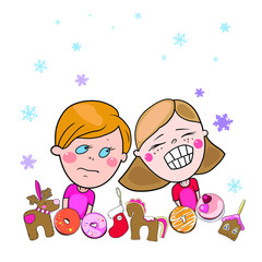 Set of colored Christmas and New Year’s drawings, in vector, children's characters, Christmas decorations, toys