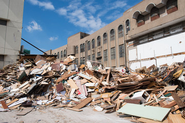 Construction Rubble Trash Leftover Broken Wooden Pieces Building Renovation Demolition