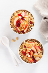 apple peanut butter quinoa bowl with jam and cashew for healthy breakfast