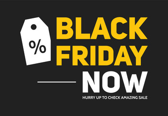 Black Friday sale minimalistic banner with bold text and white tag. Designed for web and prints.