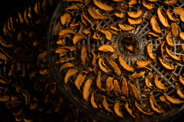 Dried apples on a tray for drying