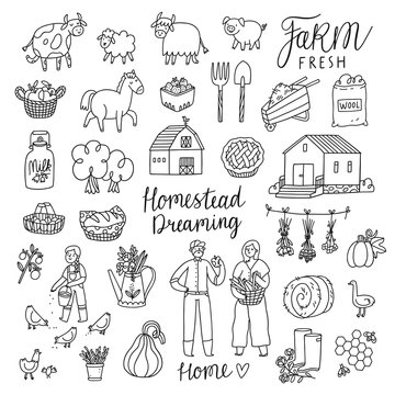 Homestead dreaming outline illustrations set