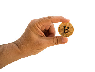 bitcoin in hand.