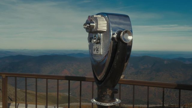 View Of An Old Coin-operated Binoculars At The Viewing Platform On Mountain Top. 4K UHD