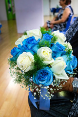 Blue and white bridal bouquet