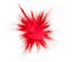 Colored powder explosion on white background