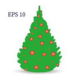 Christmas tree with toys decoration, green silhouette on white background,