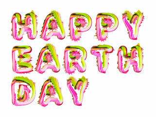 Happy Earth Day - pink and green text written on white background