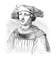 Portrait of Bernard van Orley engraved in a vintage book History of Painters, author Jules...