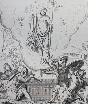 Appearance of Jesus Christ by Pieter Pourbus engraved in a vintage book History of Painters, author Jules Benouard, 1864, Paris