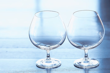 empty wine glasses restaurant interior serving / beautifully served glass wine glasses