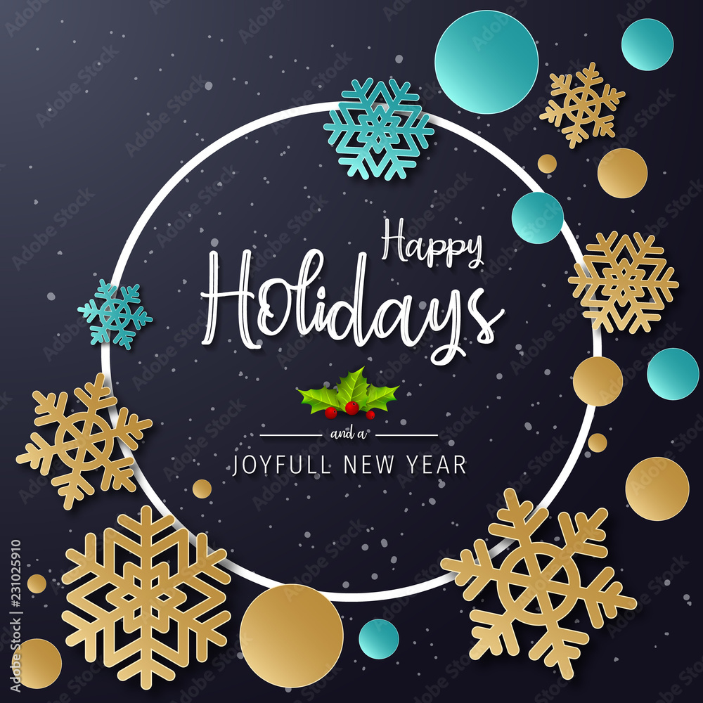 Wall mural happy holidays and joyful new year greeting card. happy holidays and joyful new year vector design.