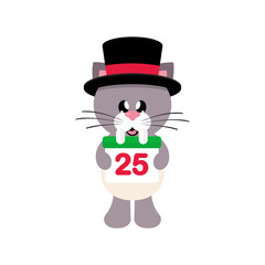winter cartoon cute cat in hat with christmas calendar