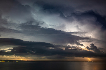 Fototapeta na wymiar Thunder storm, Lightning over the sea